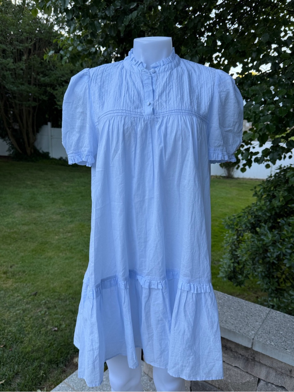 Aqua Light Blue Ruffled Cotton Mini Dress